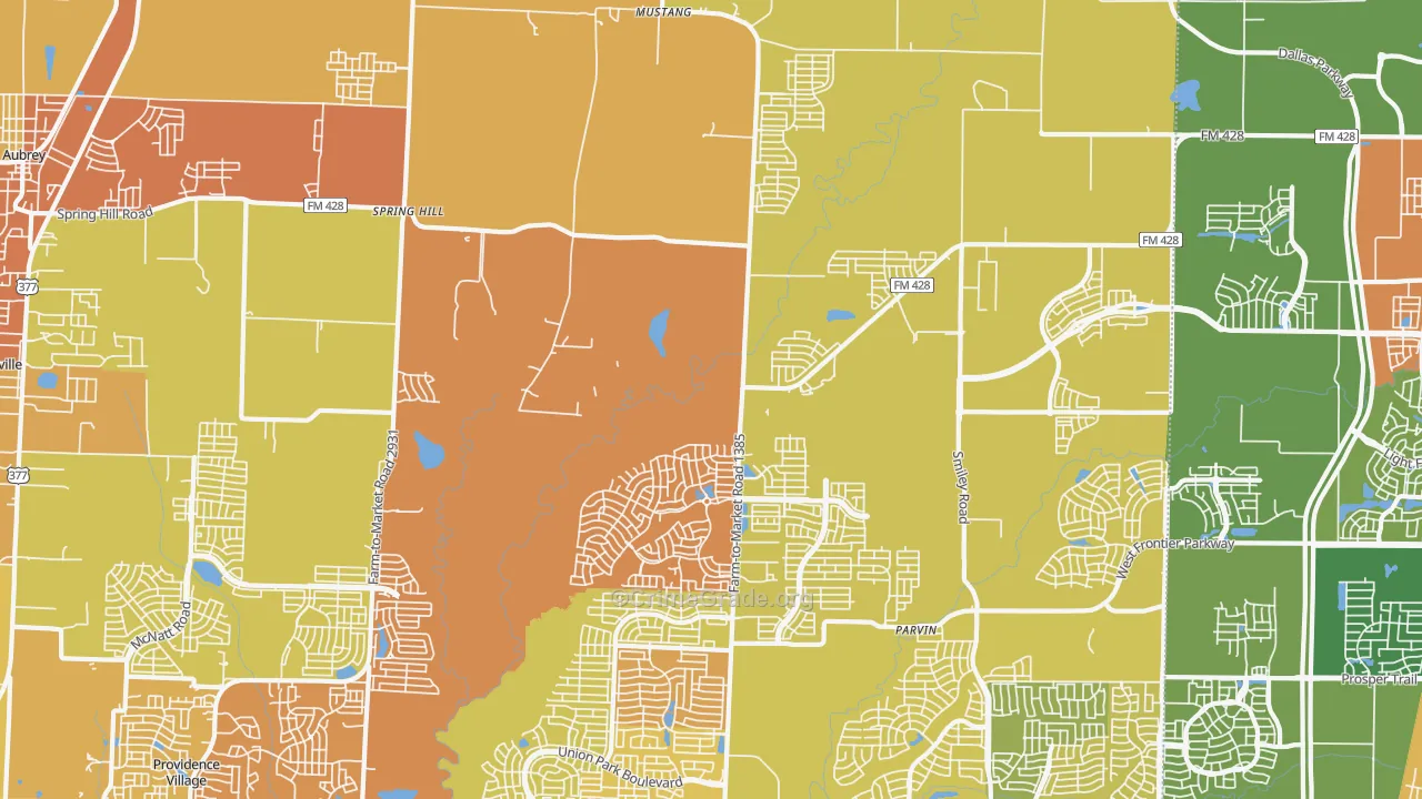 Mustang, TX Map of Drug-Related Crime Rates