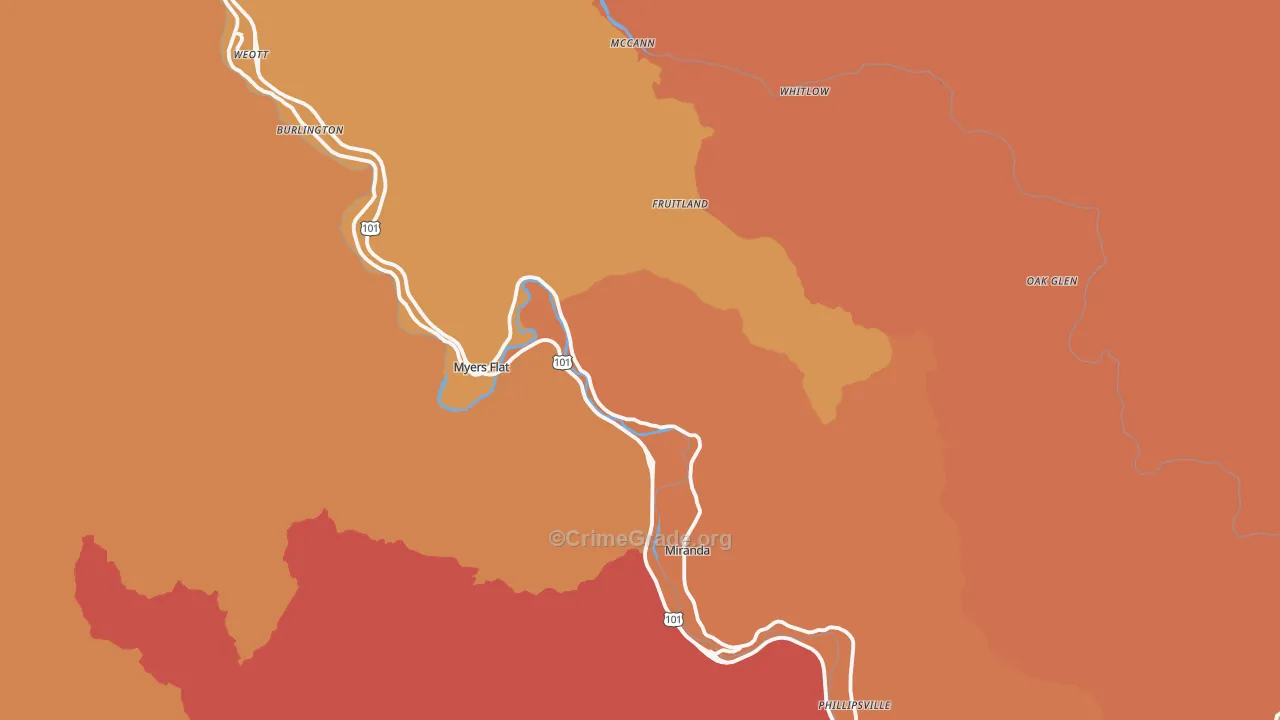 Myers Flat, CA Map of Drug-Related Crime Rates