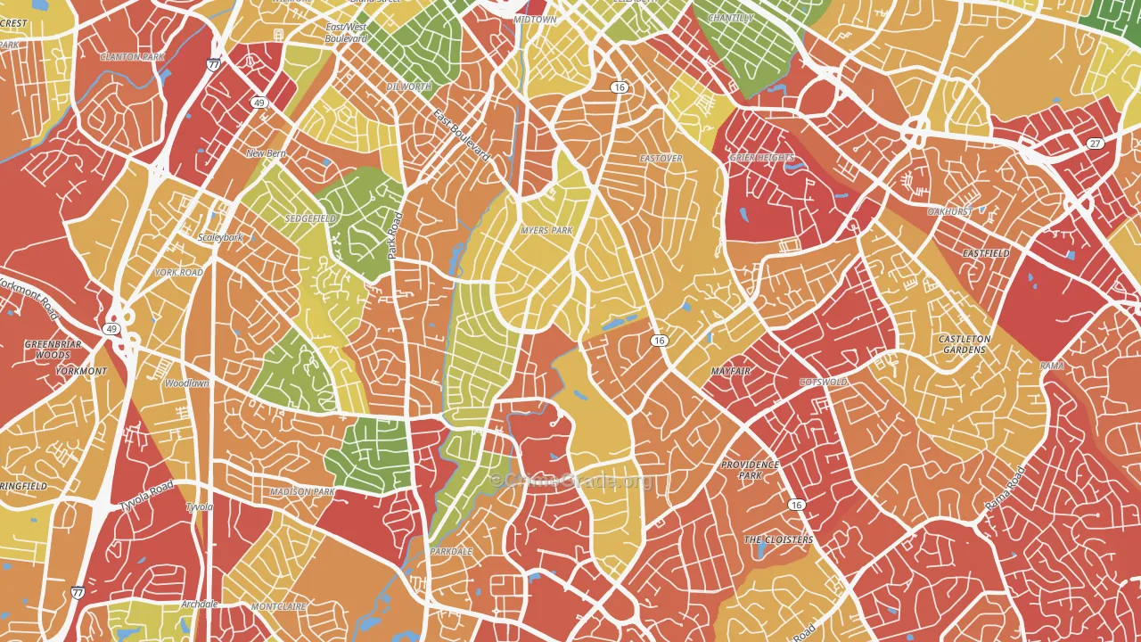 Myers Park, Charlotte, NC Map of Drug-Related Crime Rates