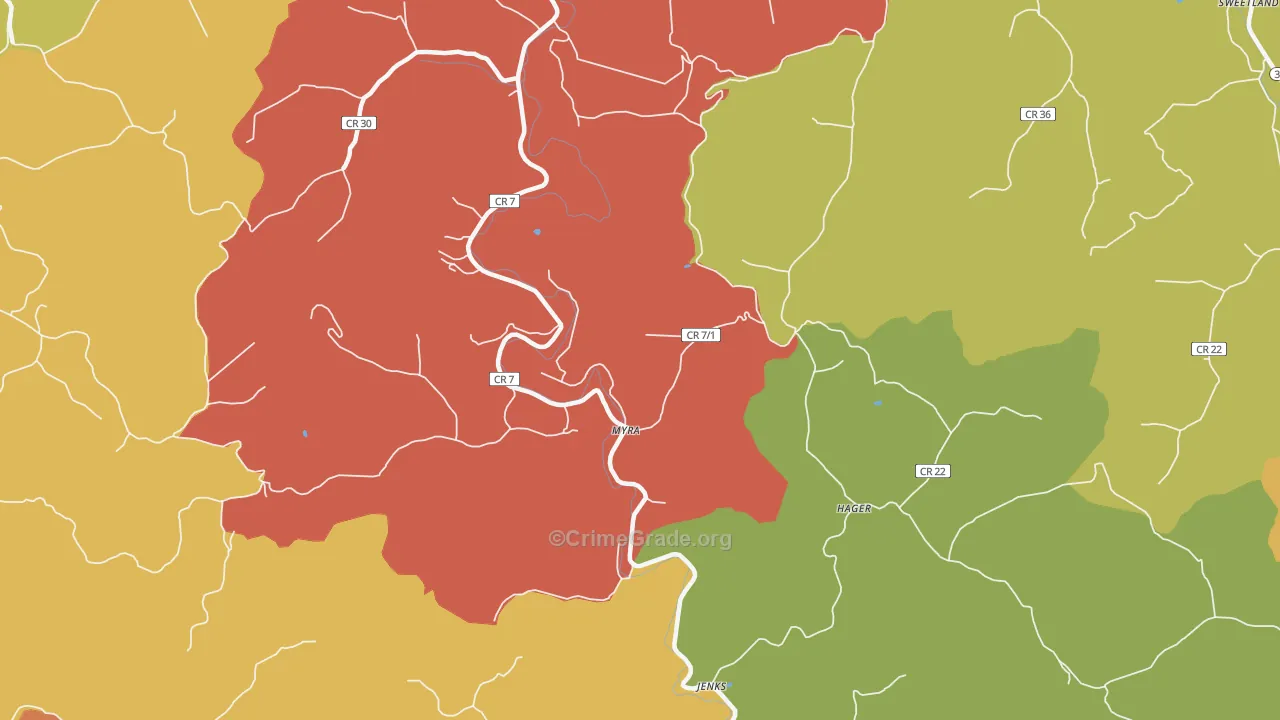 Myra, WV Map of Drug-Related Crime Rates