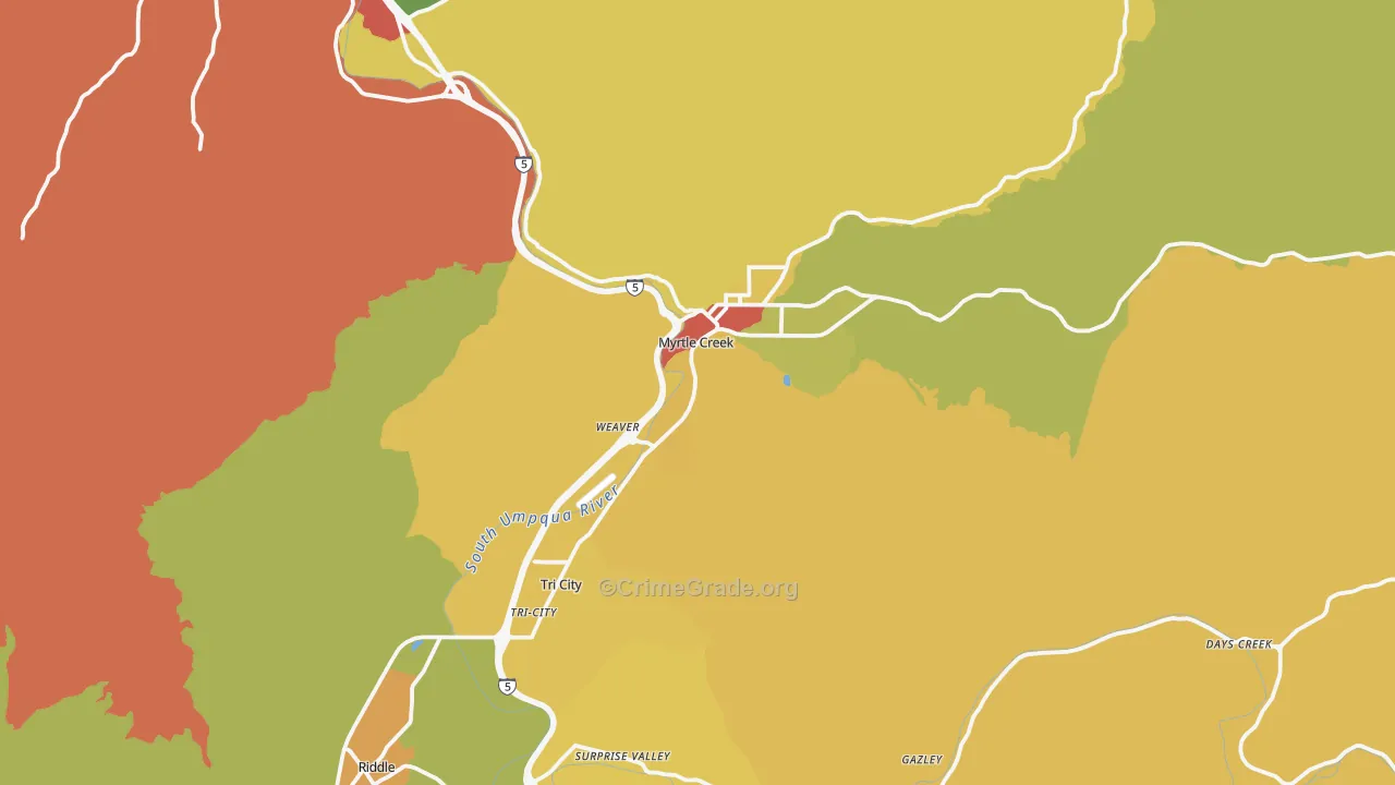 Myrtle Creek, OR Map of Drug-Related Crime Rates