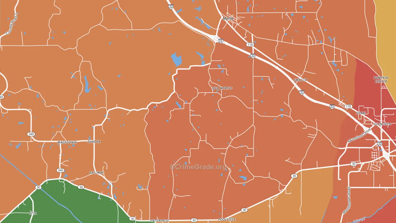 Myrtle, MS Map of Drug-Related Crime Rates