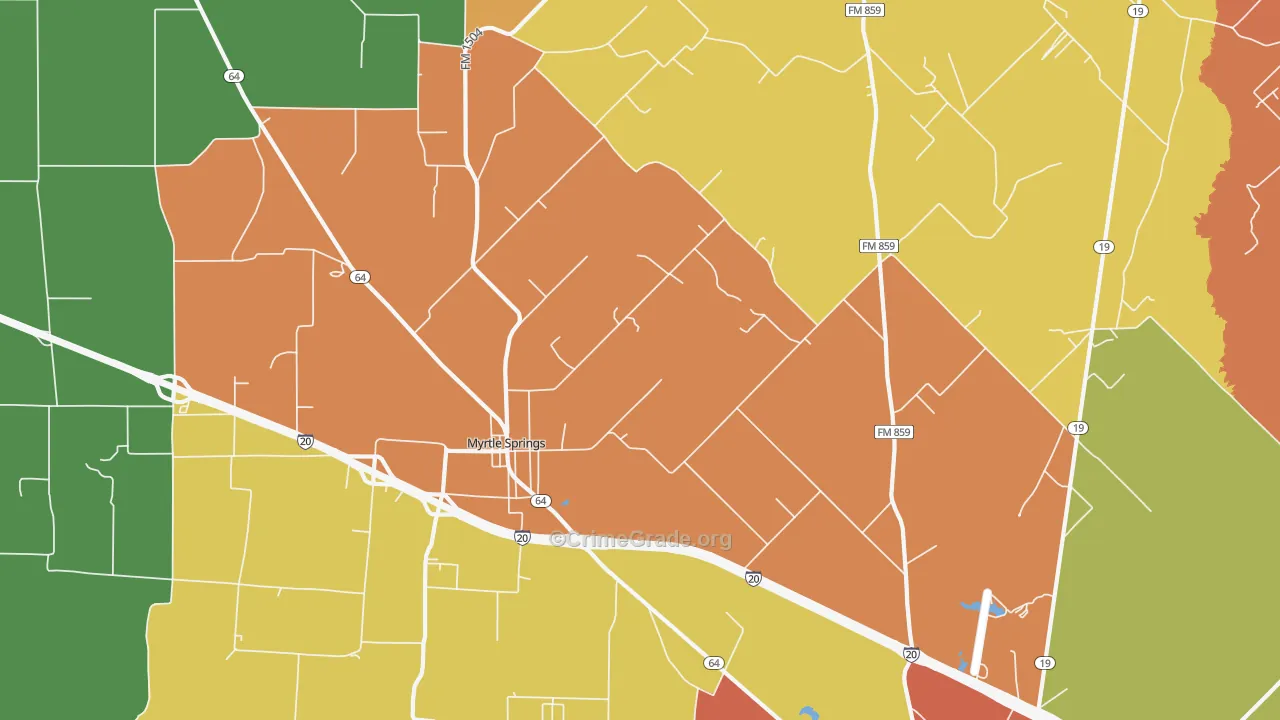 Myrtle Springs, TX Map of Drug-Related Crime Rates