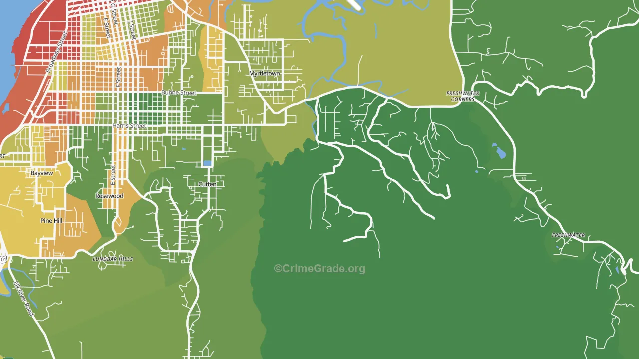 Myrtletown, CA Map of Drug-Related Crime Rates