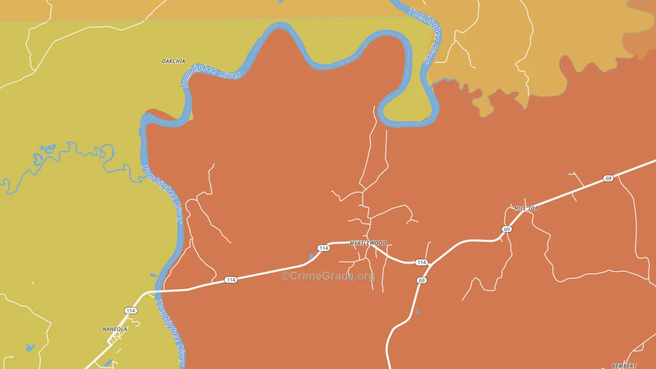 Myrtlewood, AL Map of Drug-Related Crime Rates