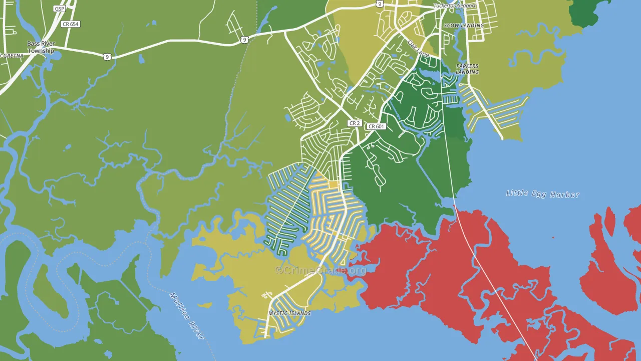 Mystic Island, NJ Map of Drug-Related Crime Rates