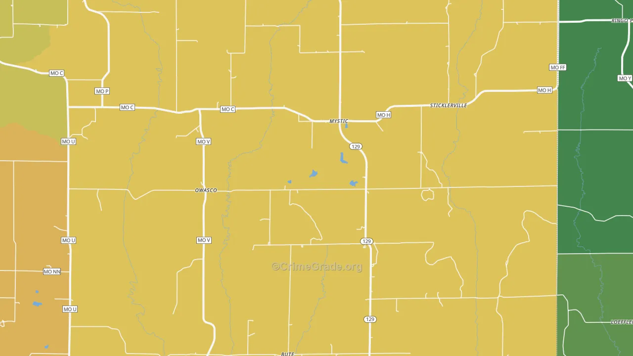 Mystic, MO Map of Drug-Related Crime Rates