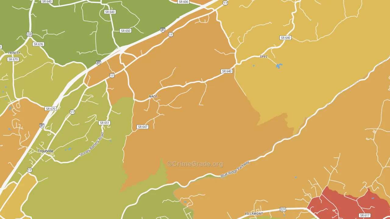 Nace, VA Map of Drug-Related Crime Rates