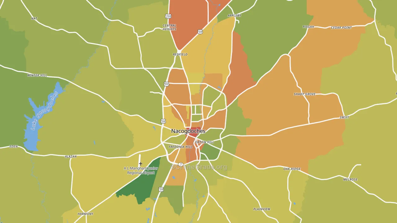 Nacogdoches County, TX Map of Drug-Related Crime Rates