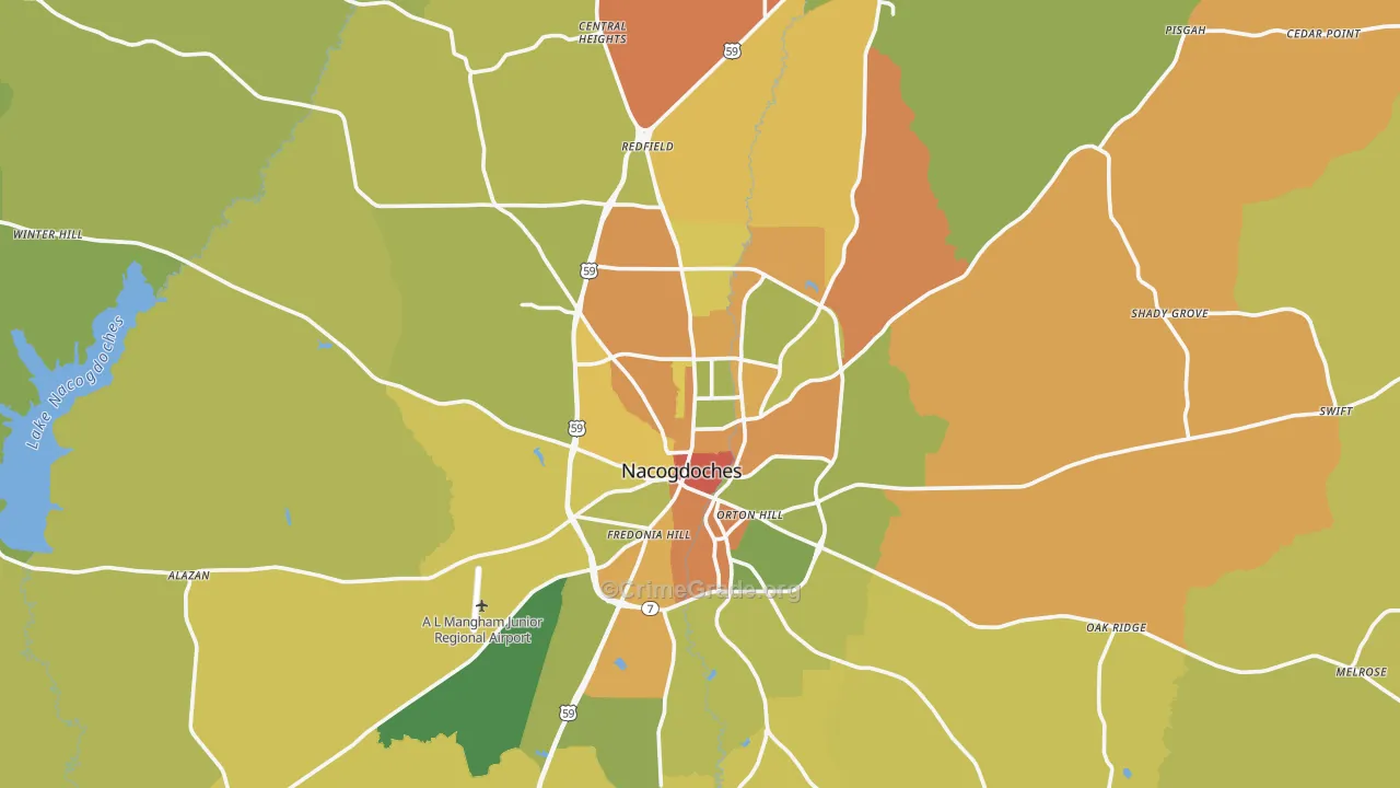 Nacogdoches, TX Map of Drug-Related Crime Rates