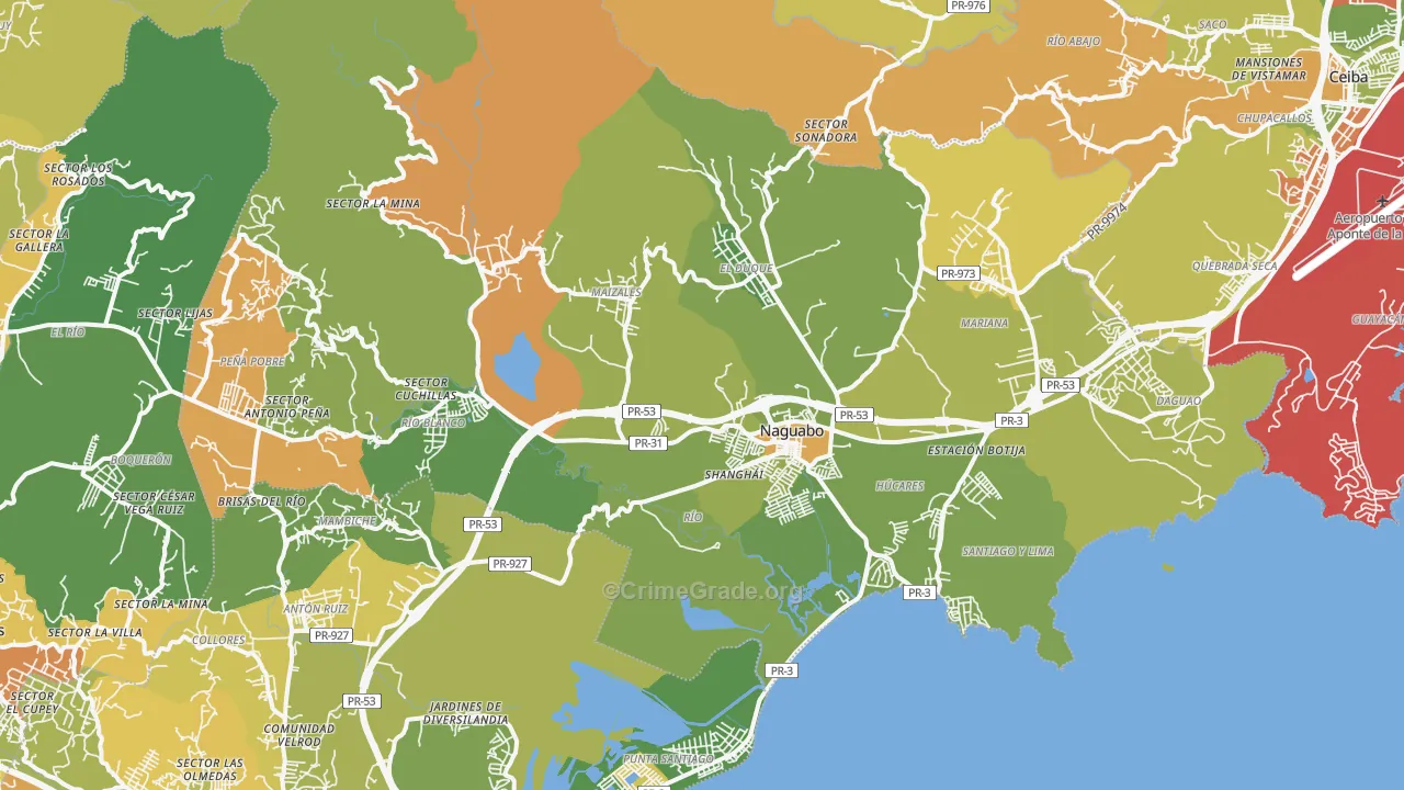 Naguabo Municipio, PR Map of Drug-Related Crime Rates