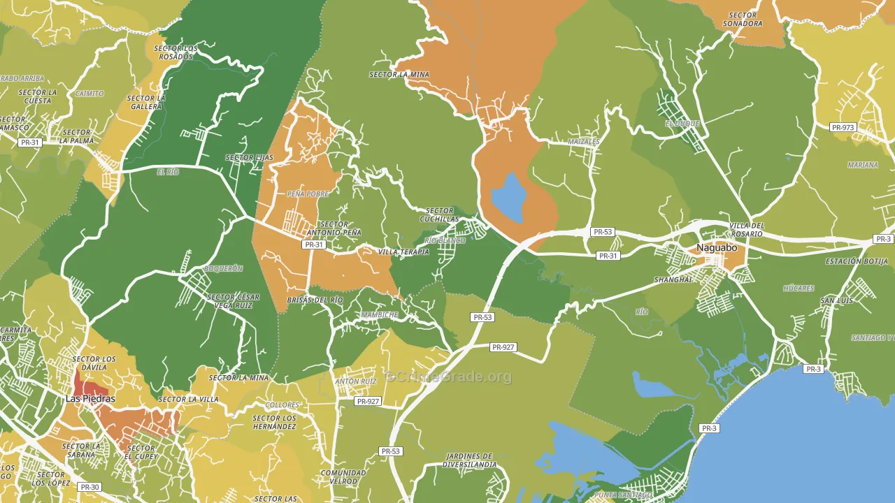 Naguabo, PR Map of Drug-Related Crime Rates