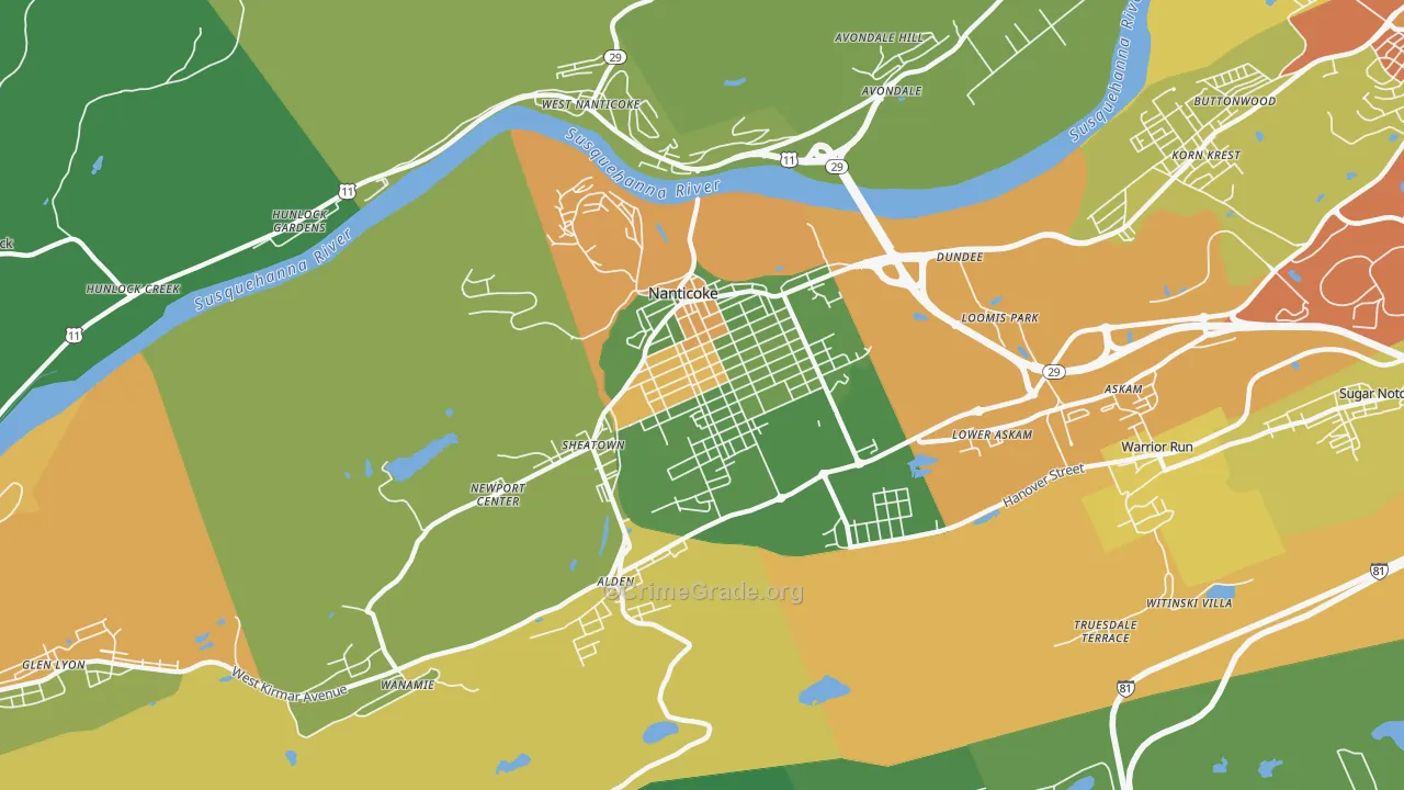 Nanticoke, PA Map of Drug-Related Crime Rates