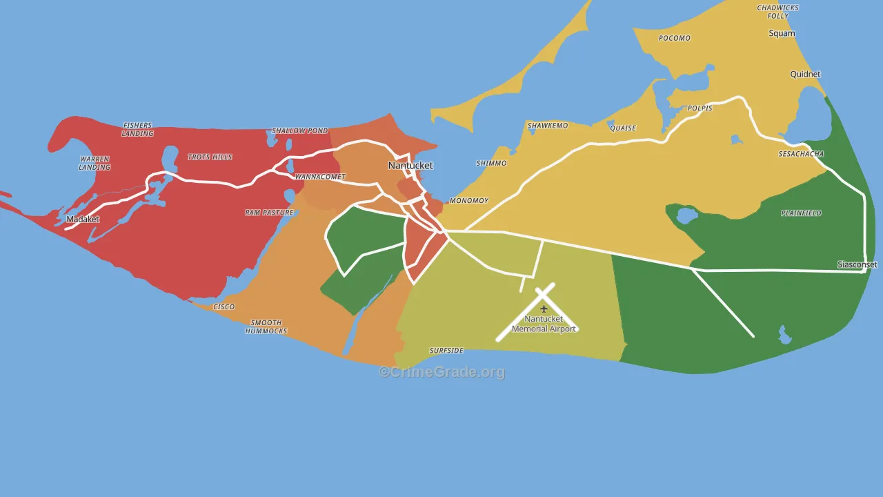 Nantucket County, MA Map of Drug-Related Crime Rates