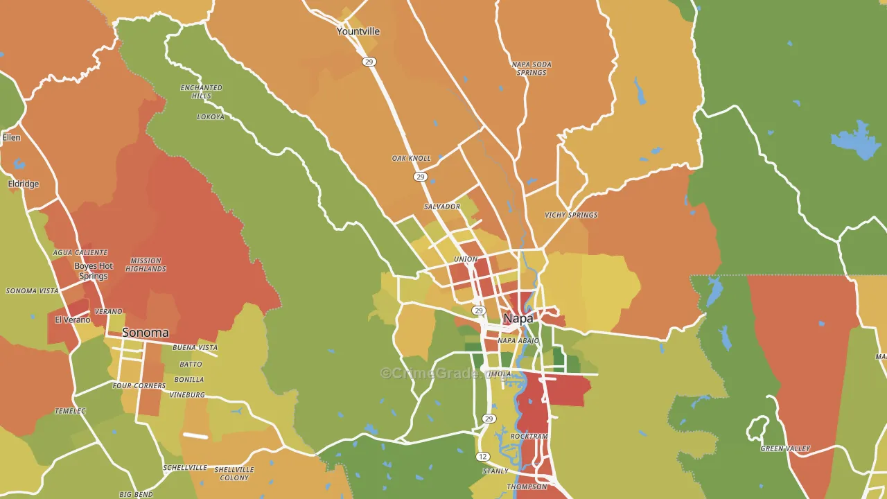 Napa County, CA Map of Drug-Related Crime Rates