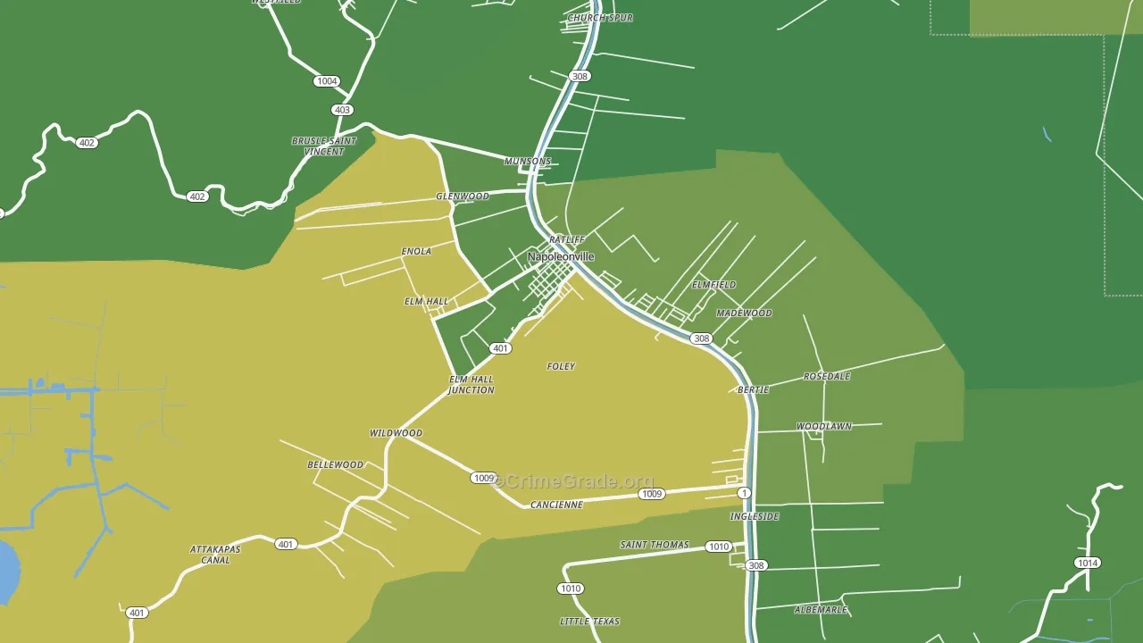 Napoleonville, LA Map of Drug-Related Crime Rates