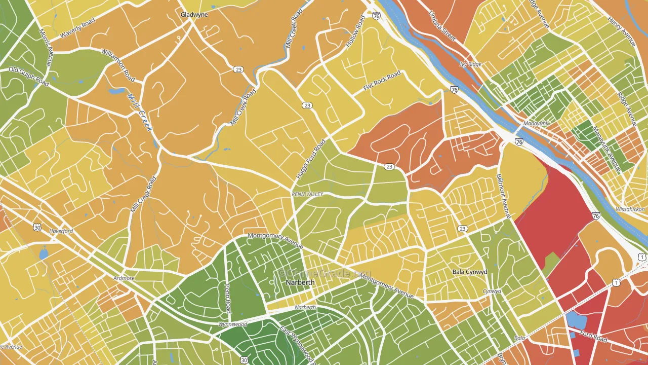 Narberth, PA Map of Drug-Related Crime Rates