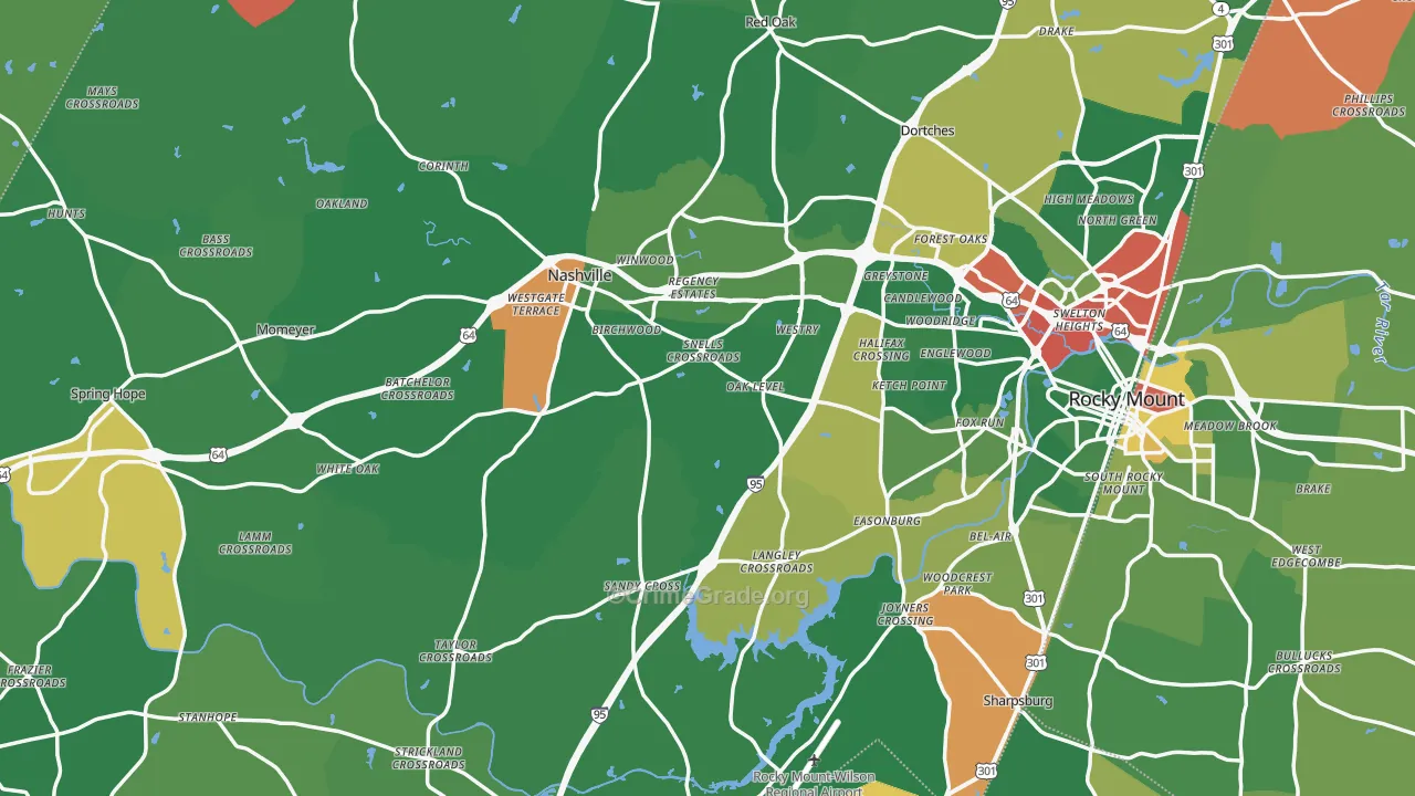 Nash County, NC Map of Drug-Related Crime Rates