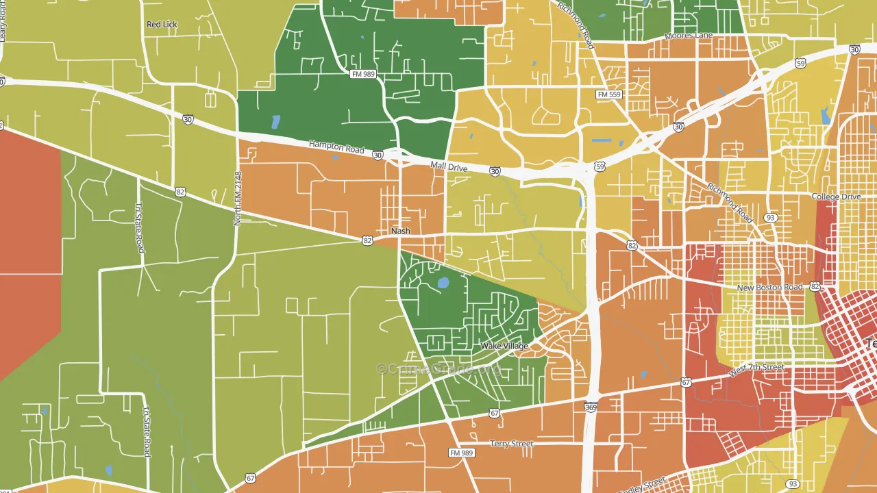 Nash, TX Map of Drug-Related Crime Rates