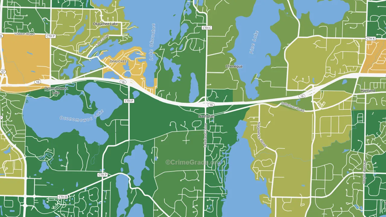 Nashotah, WI Map of Drug-Related Crime Rates