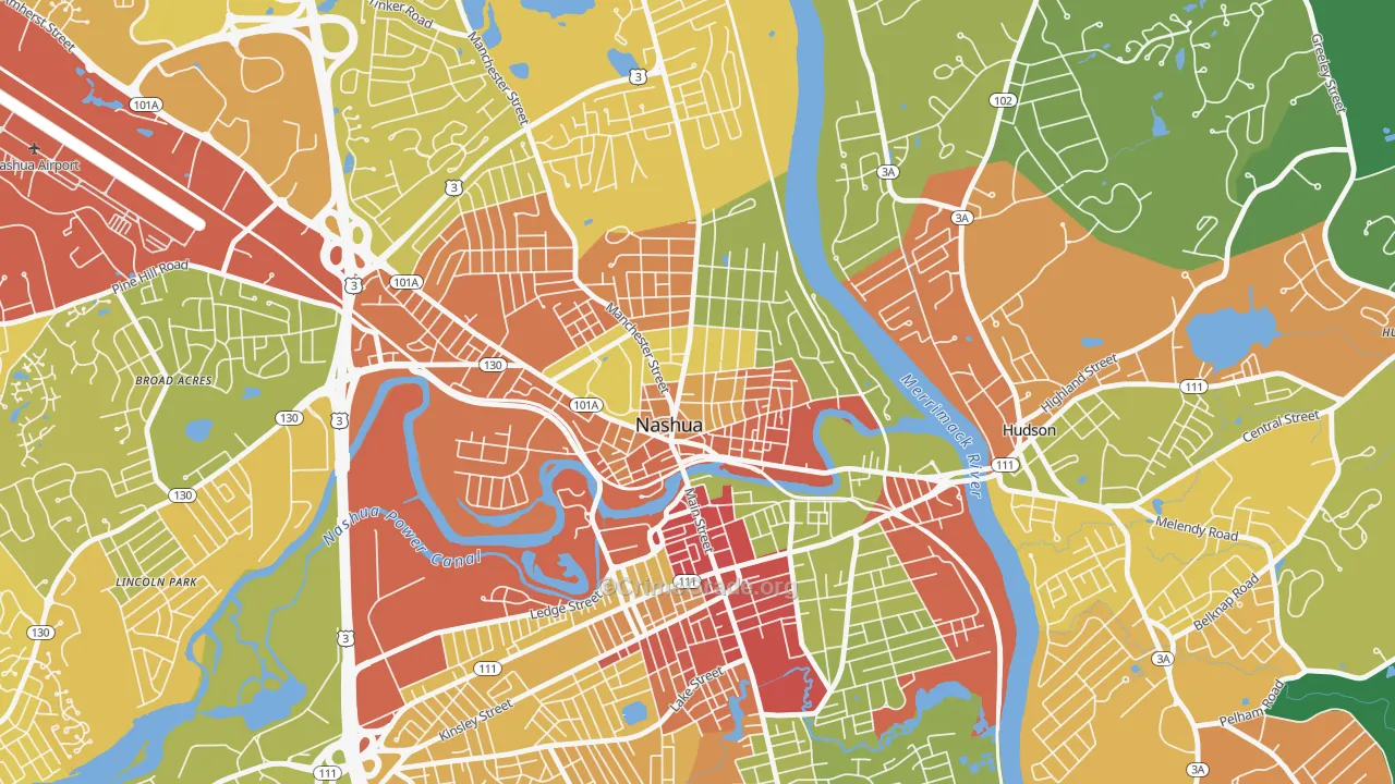 Nashua Historic District, Nashua, NH Map of Drug-Related Crime Rates