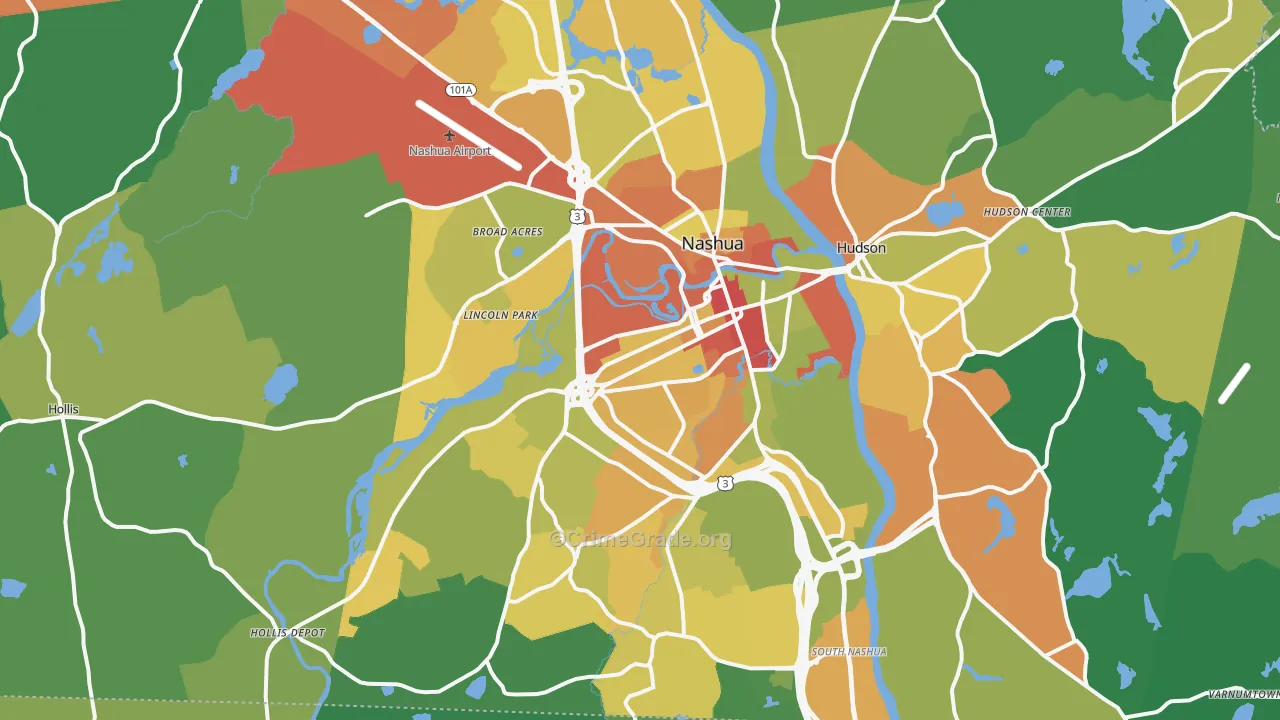 Nashua, NH Map of Drug-Related Crime Rates