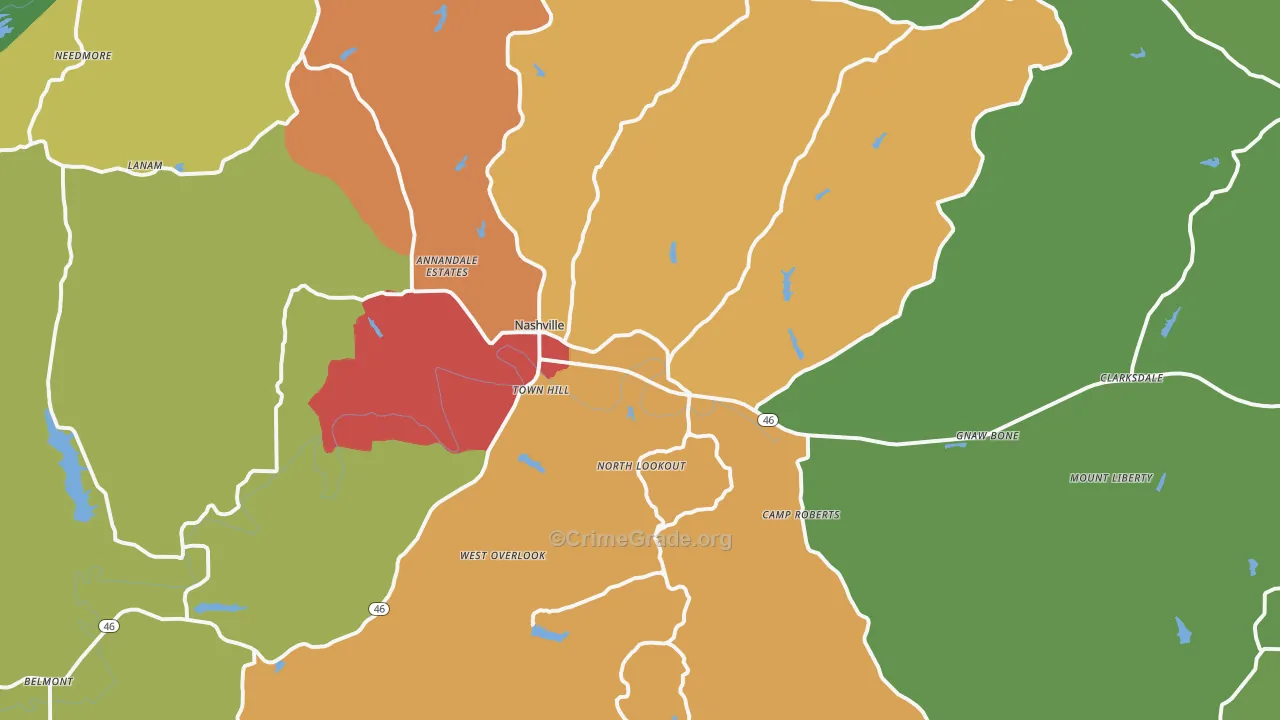 Nashville, IN Map of Drug-Related Crime Rates