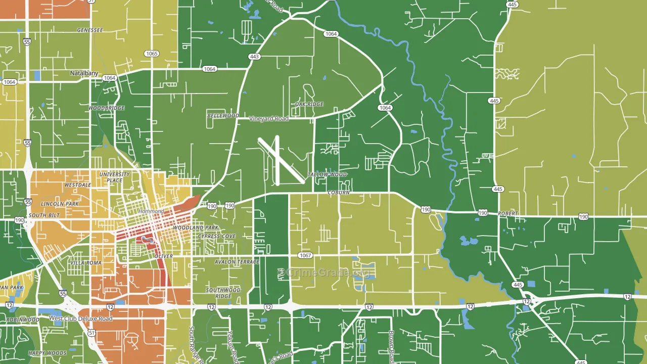 Natalbany, LA Map of Drug-Related Crime Rates