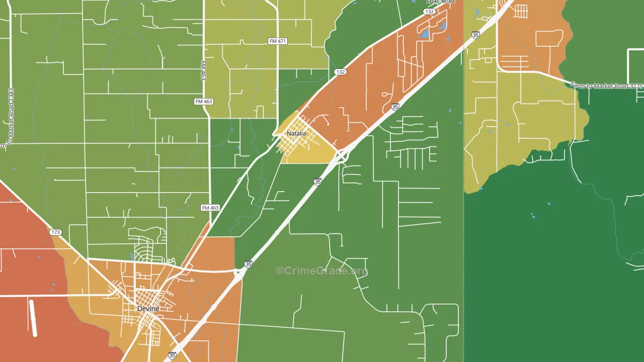 Natalia, TX Map of Drug-Related Crime Rates