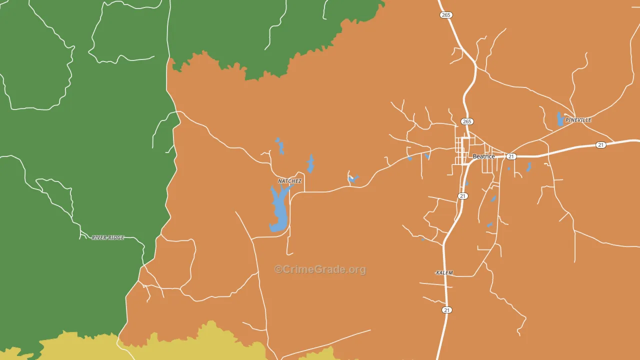 Natchez, AL Map of Drug-Related Crime Rates