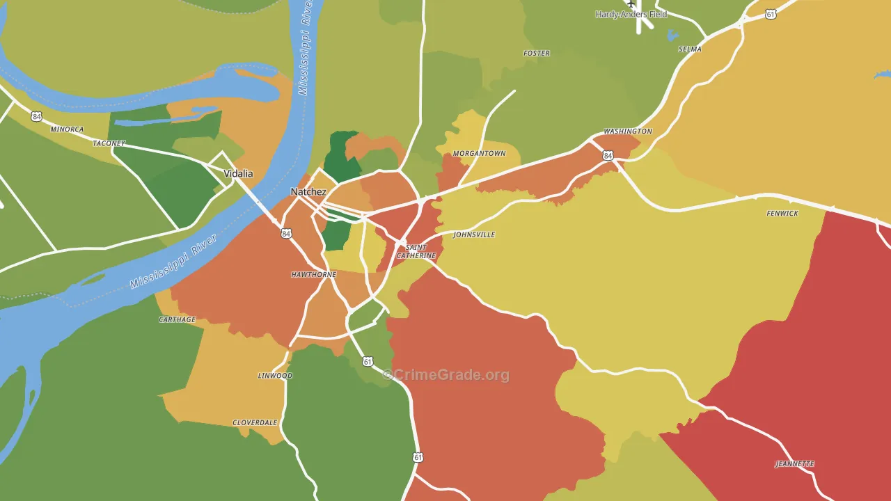 Natchez, MS Map of Drug-Related Crime Rates