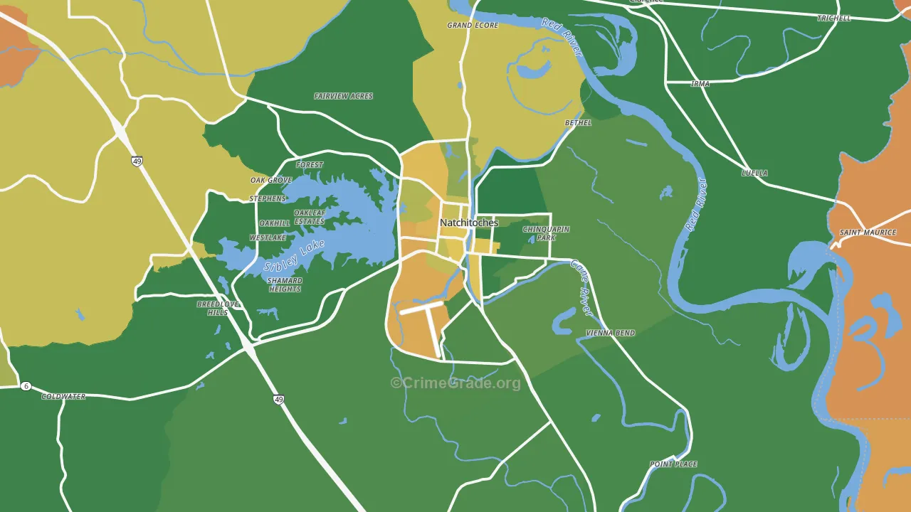 Natchitoches, LA Map of Drug-Related Crime Rates