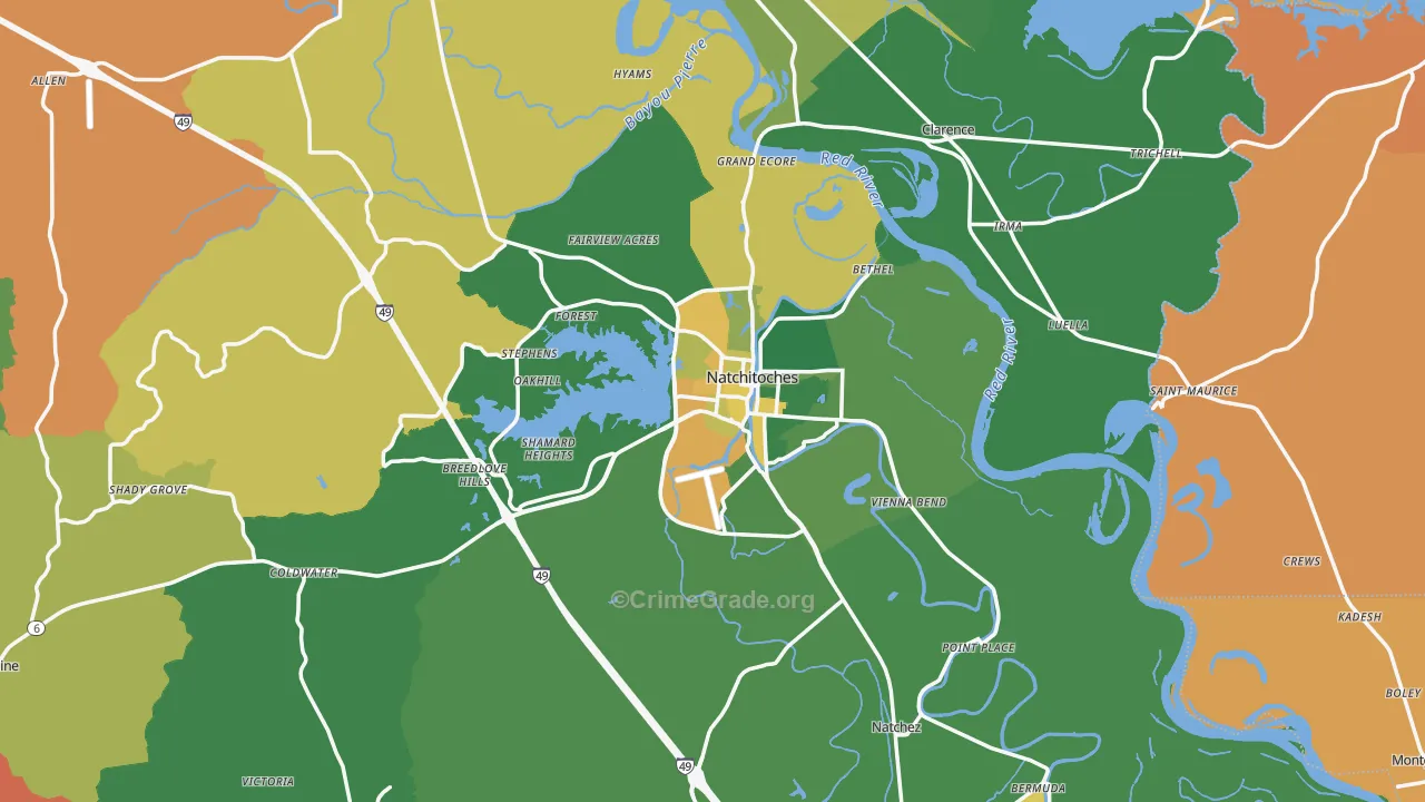 Natchitoches Parish, LA Map of Drug-Related Crime Rates