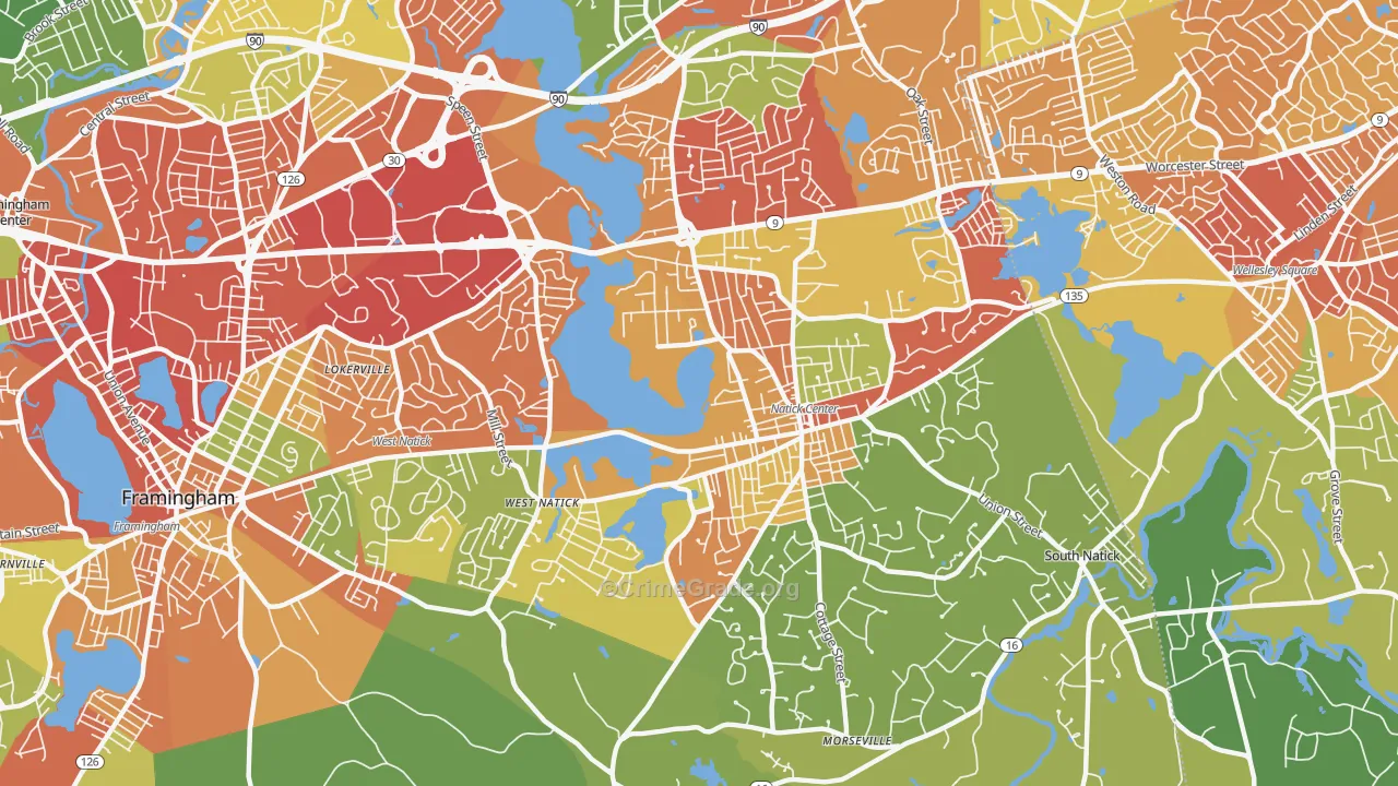 Natick, MA Map of Drug-Related Crime Rates