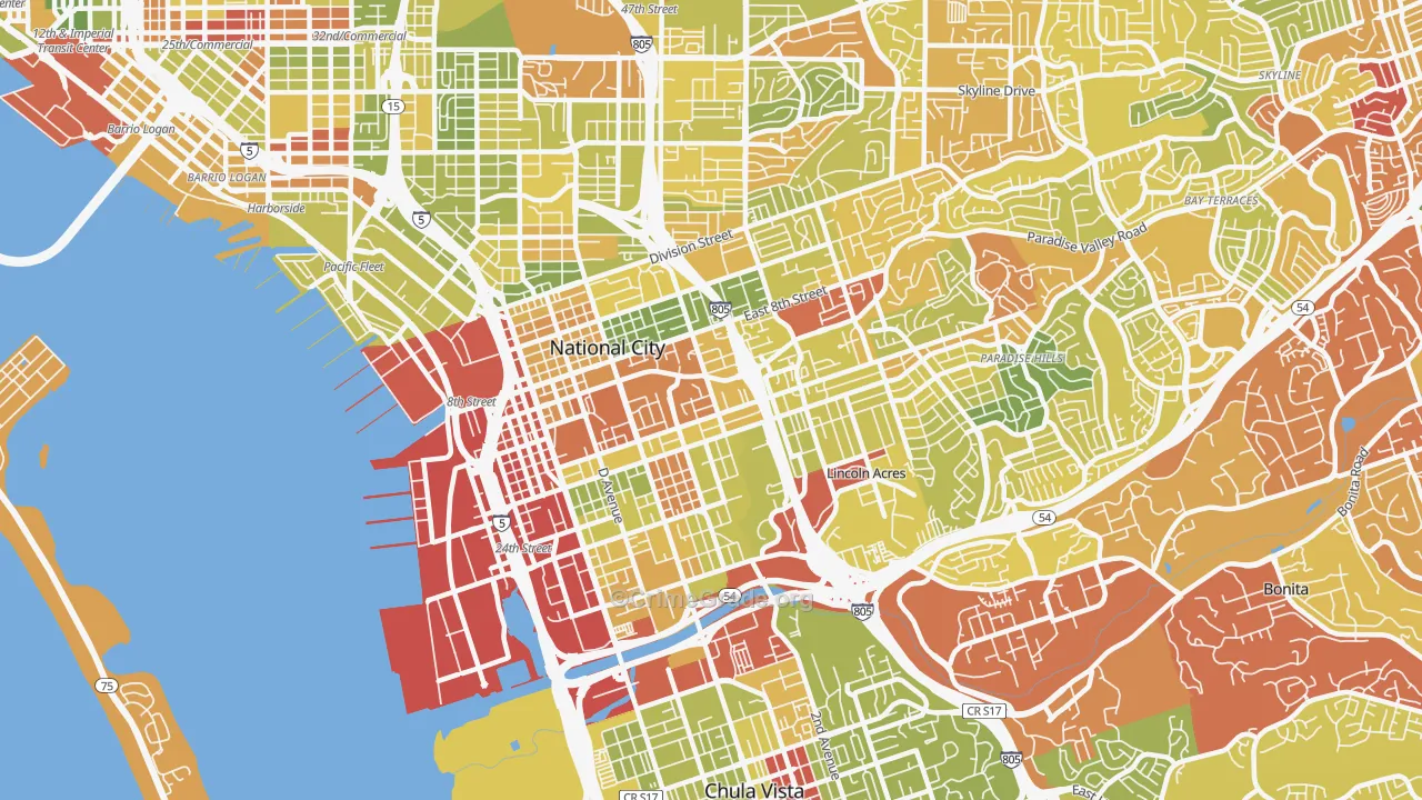 National City, CA Map of Drug-Related Crime Rates