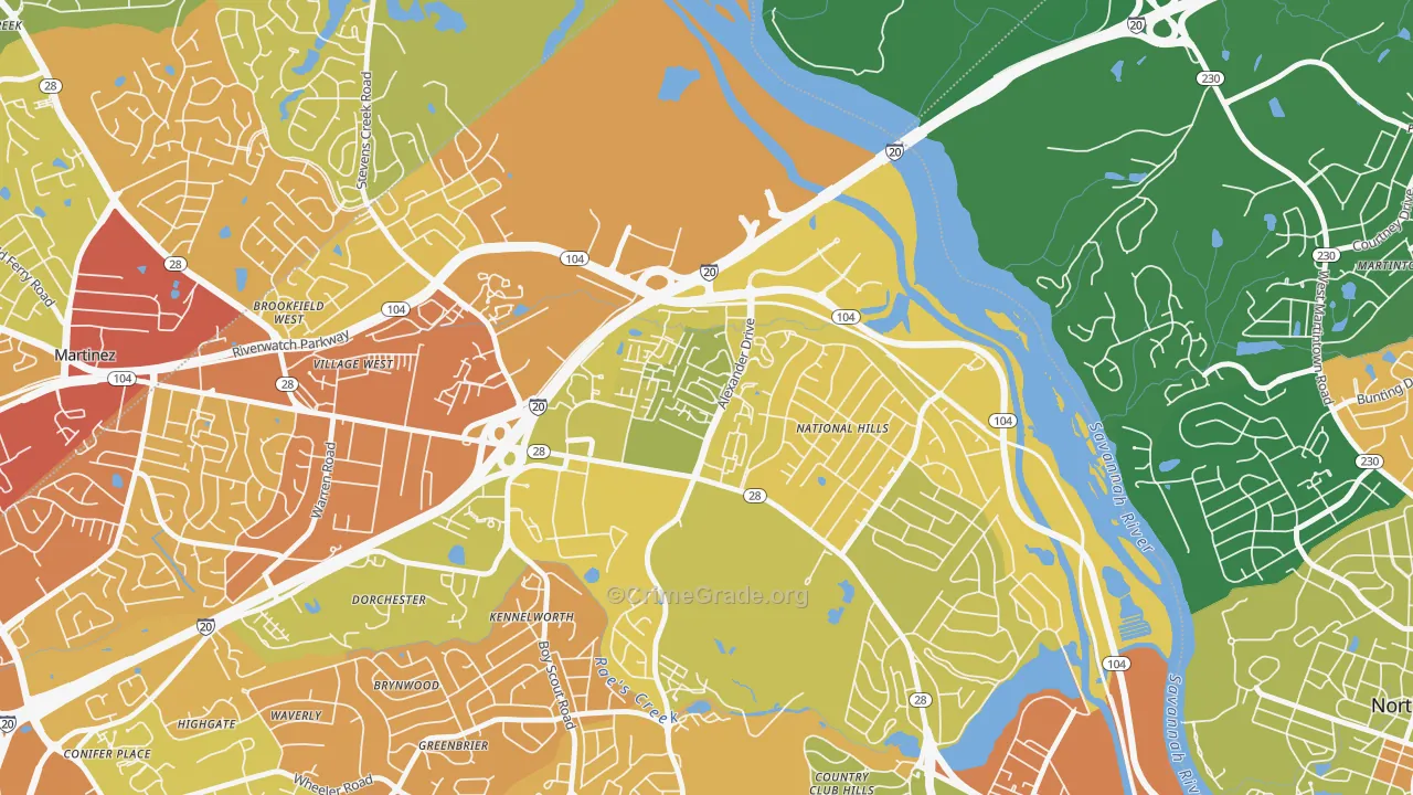 National Hills, Augusta, GA Map of Drug-Related Crime Rates