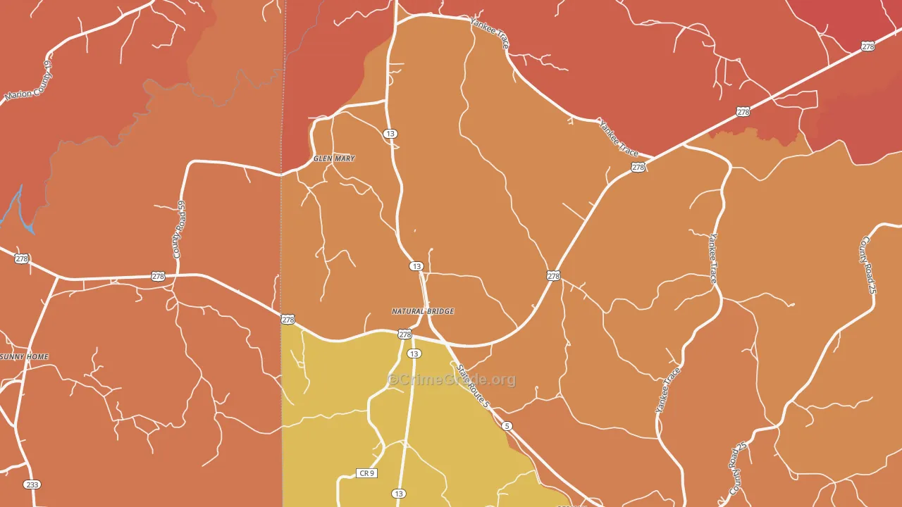 Natural Bridge, AL Map of Drug-Related Crime Rates
