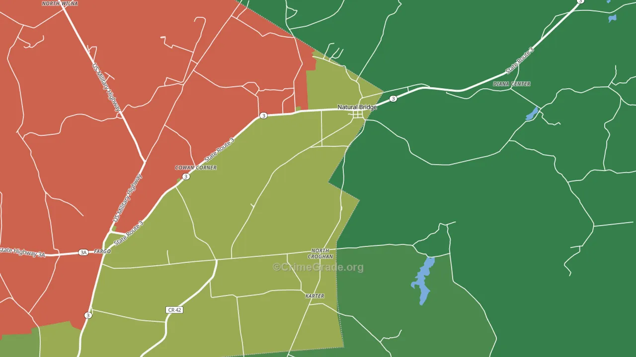 Natural Bridge, NY Map of Drug-Related Crime Rates