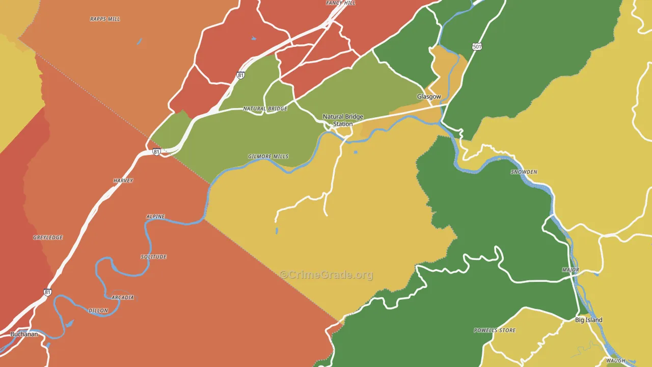 Natural Bridge Station, VA Map of Drug-Related Crime Rates