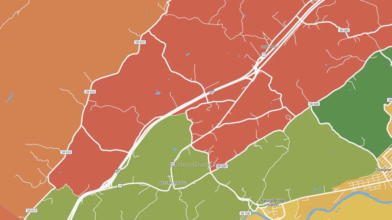 Natural Bridge, VA Map of Drug-Related Crime Rates