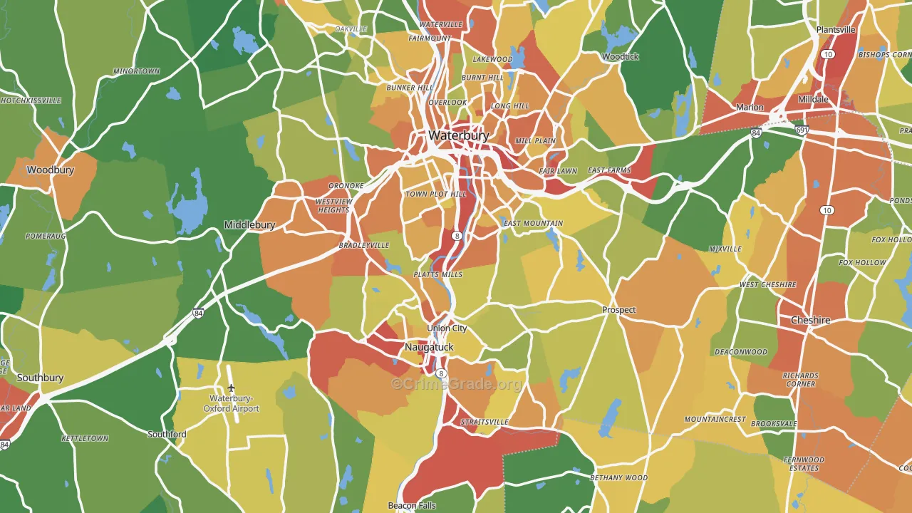 Naugatuck Valley Planning Region, CT Map of Drug-Related Crime Rates