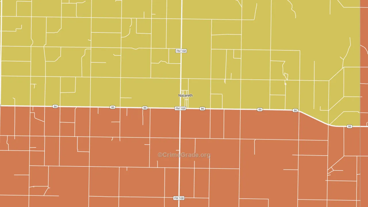 Nazareth, TX Map of Drug-Related Crime Rates