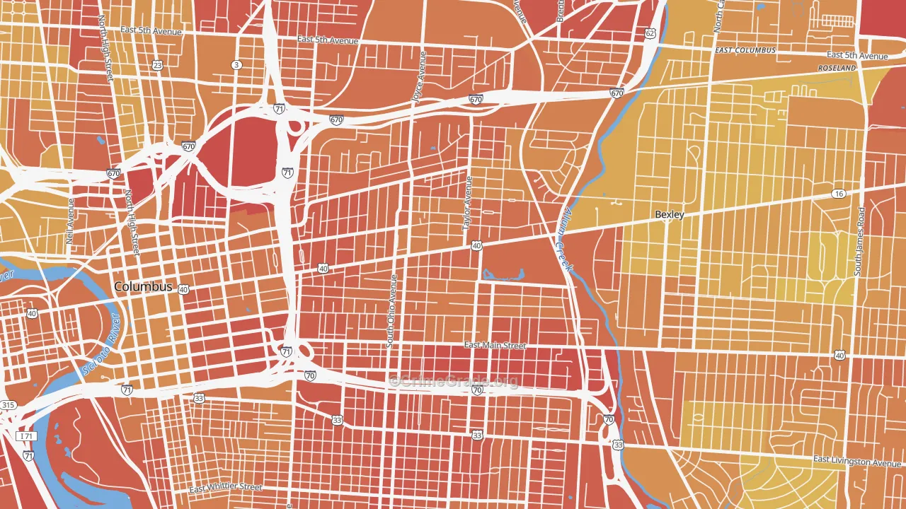 Near East, Columbus, OH Map of Drug-Related Crime Rates