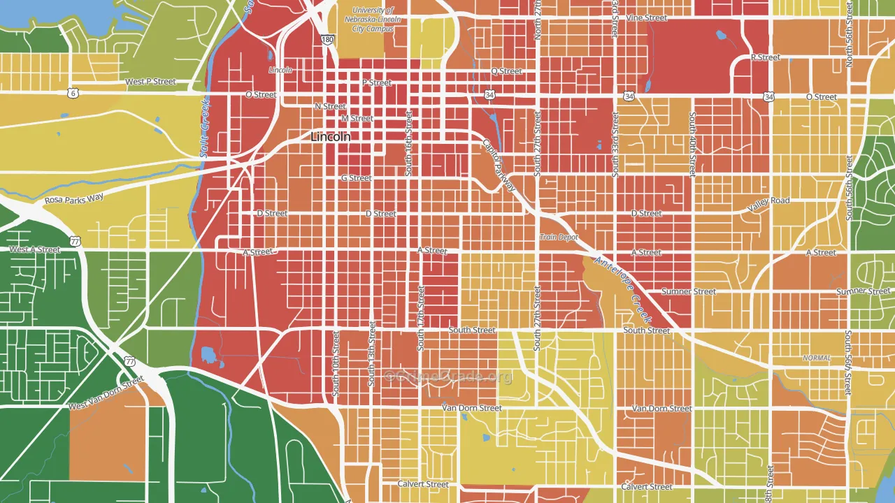 Near South, Lincoln, NE Map of Drug-Related Crime Rates
