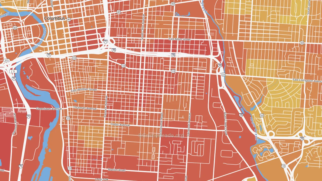 Near Southside, Columbus, OH Map of Drug-Related Crime Rates