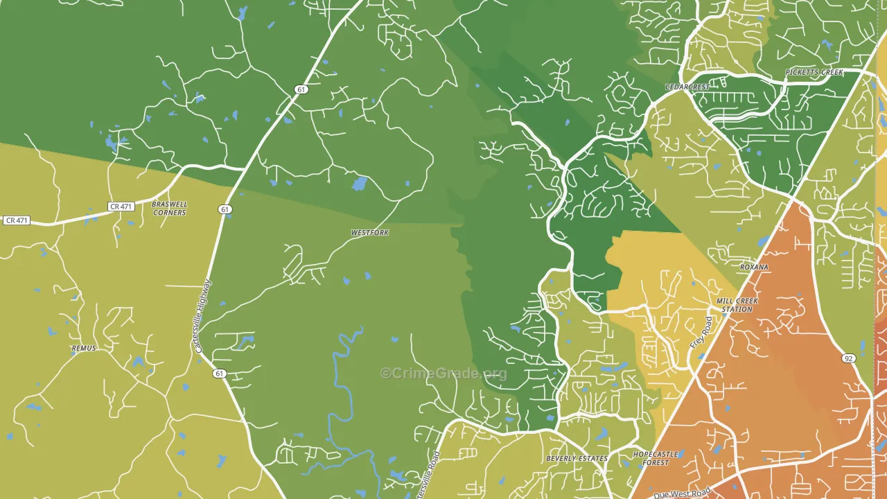 Nebo, GA Map of Drug-Related Crime Rates