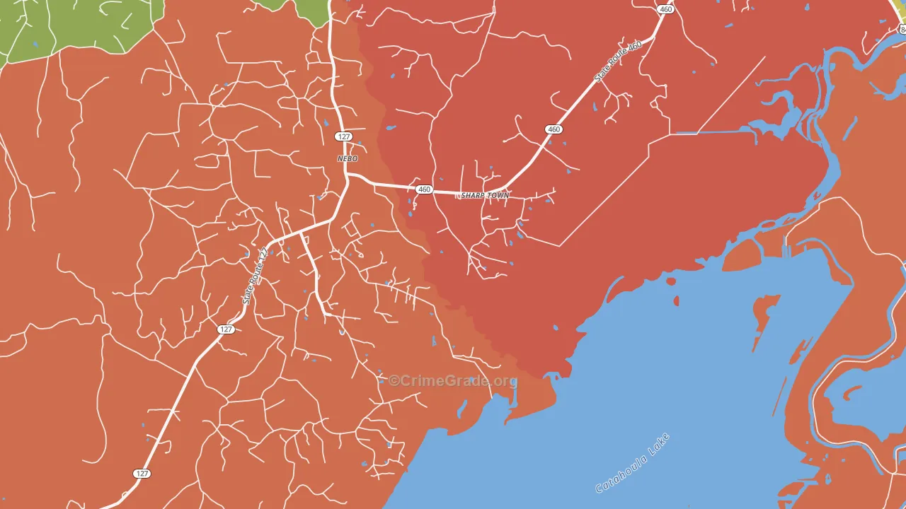 Nebo, LA Map of Drug-Related Crime Rates