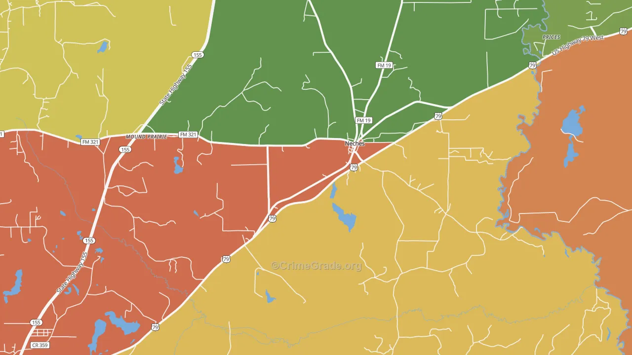 Neches, TX Map of Drug-Related Crime Rates