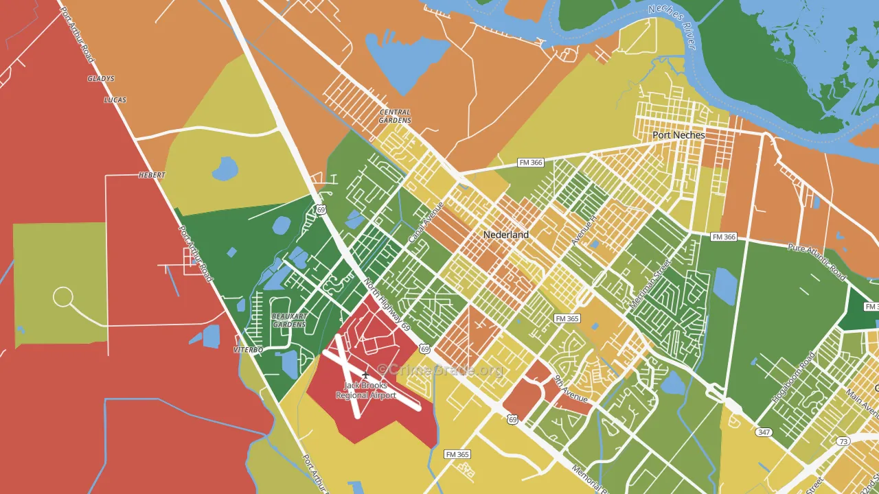 Nederland, TX Map of Drug-Related Crime Rates