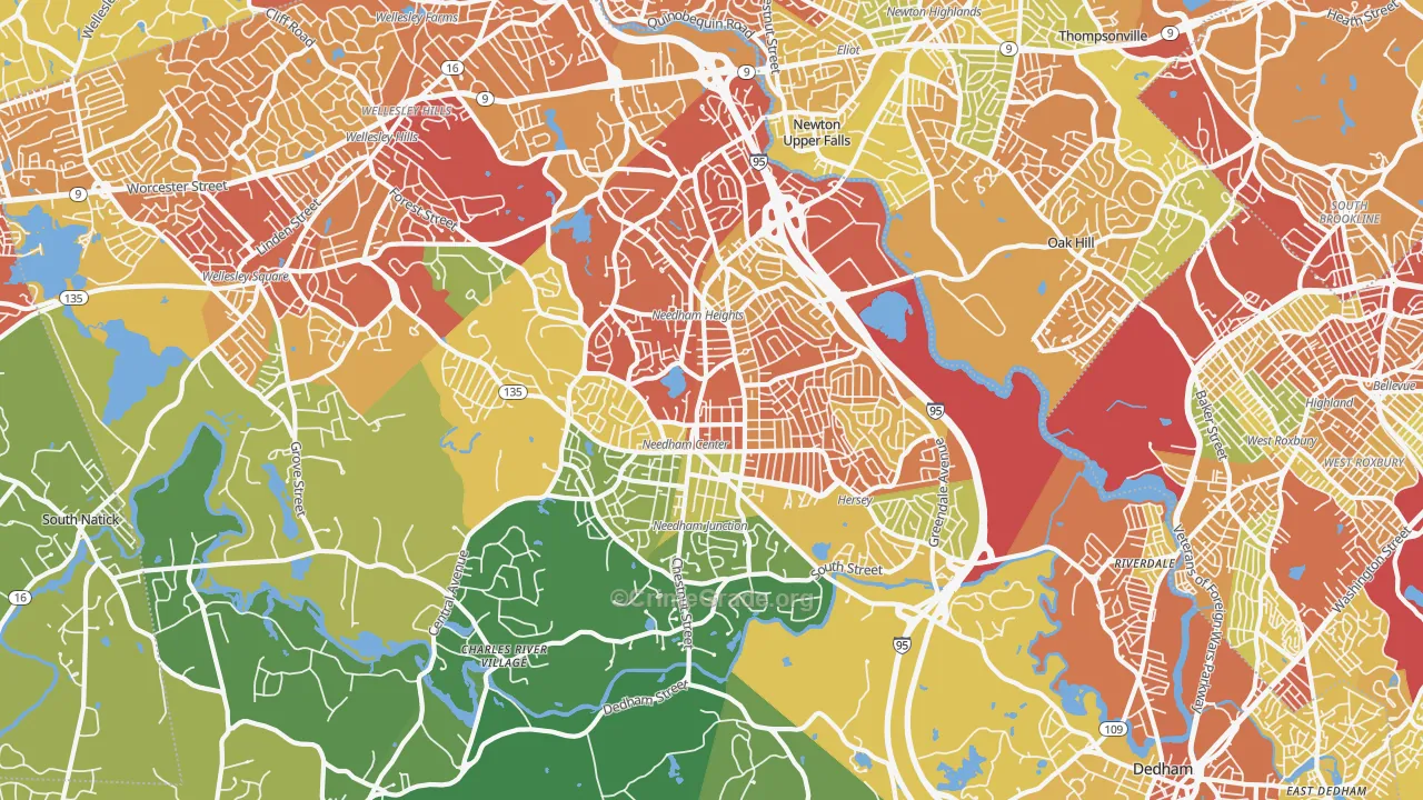 Needham, MA Map of Drug-Related Crime Rates